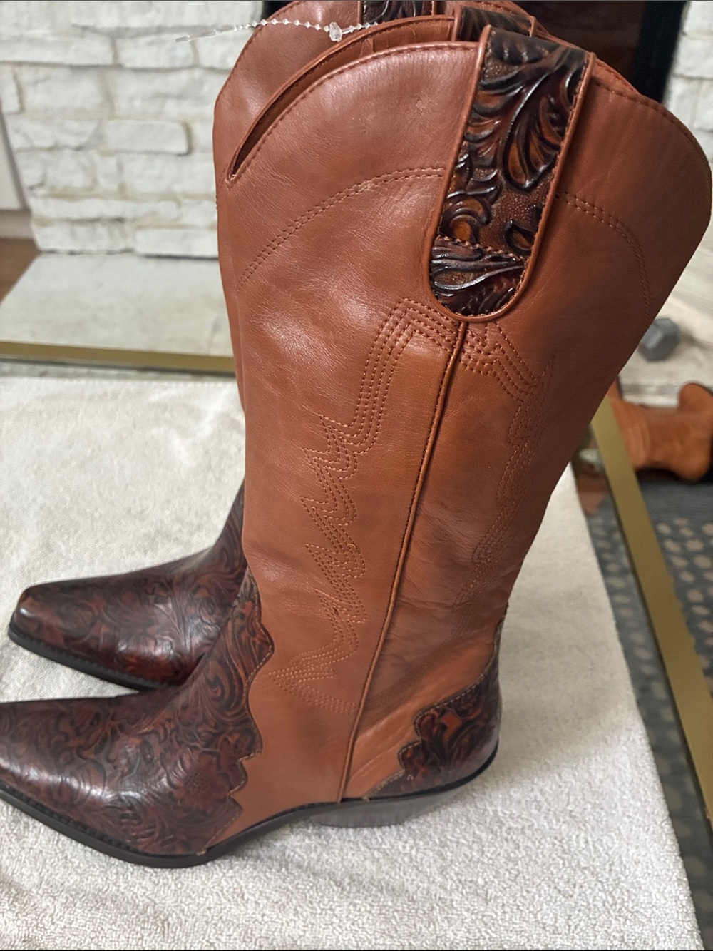 Coldwater Creek Two-Tone Tan and Dark Brown Western Boots